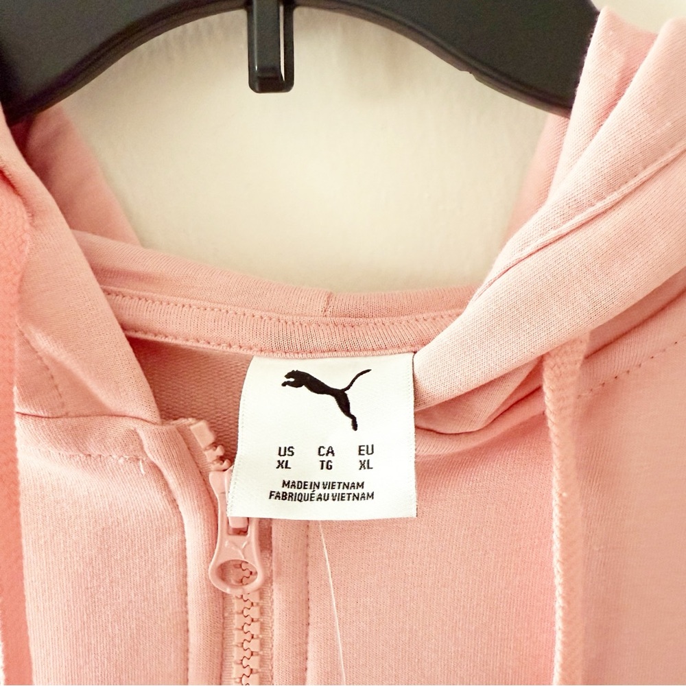 NEW Puma Script Logo Full Zip Hoodie In Rosy Outlook Pink Size XL - Picture 4 of 5